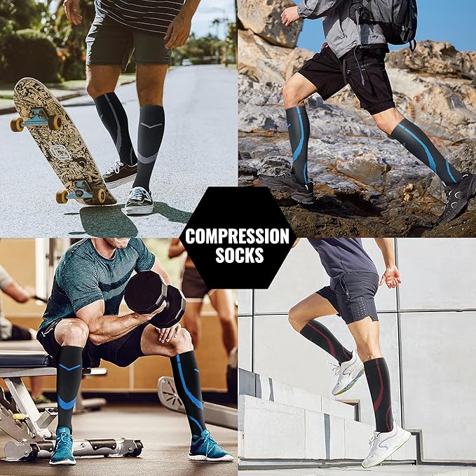 Compression Socks for Women Men Circulation Knee High 8 Pairs for Nurses, Running, Travel, Athletic