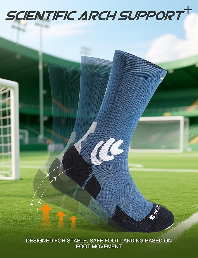 Men's Compression Running Socks: Coolmax Athletic Crew Socks Moisture Wicking Anti-Blister Cushion for Hiking 3 Pairs