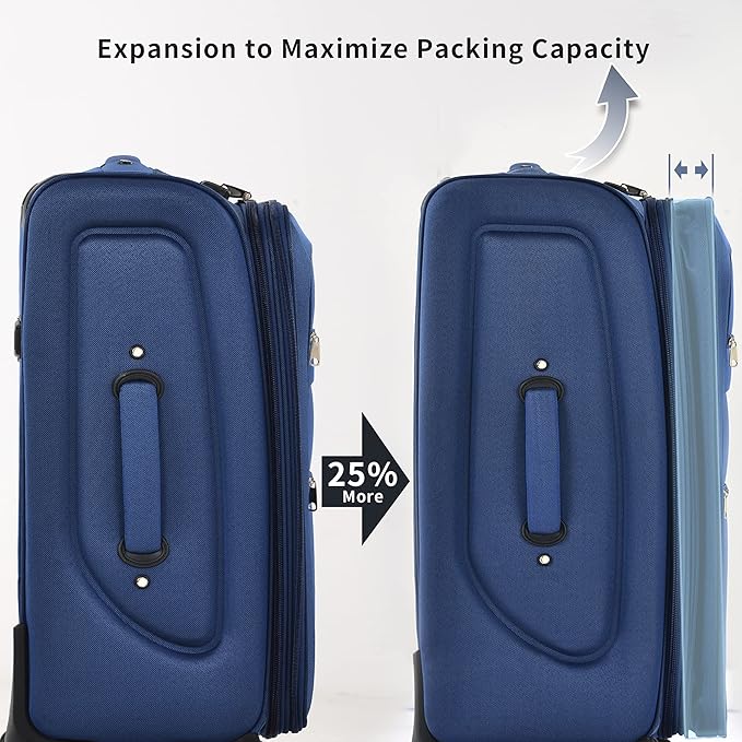 Merax Softside Luggage Set Softshell Lightweight 3 Piece Spinner Suitcase 22" 26" 30" Blue