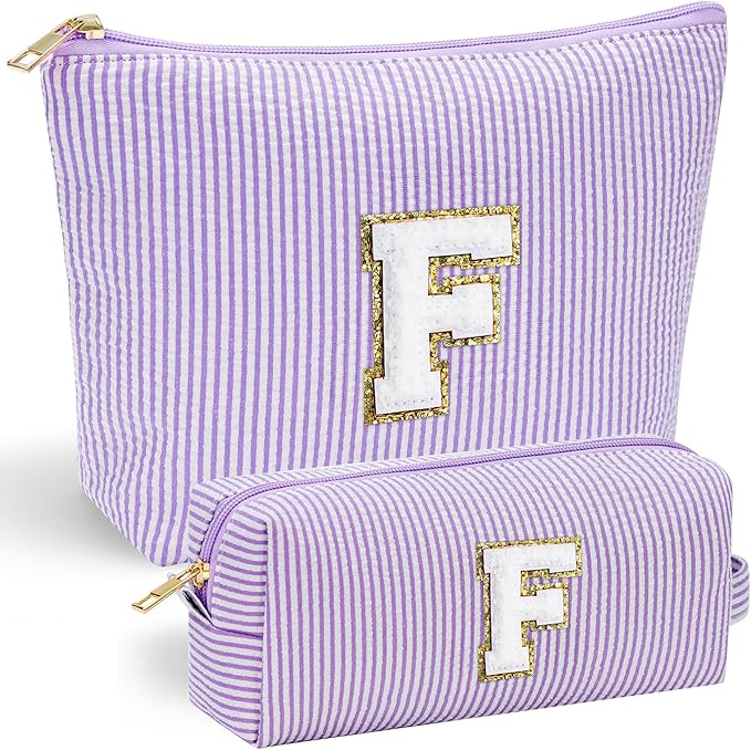 YOOLIFE Birthday Gifts for Women - Personalized Cute Purple Initial Cosmetic Makeup Pouch - Make Up Toiletry Bag for Her Mom Teacher Friend Girlfriend Wife - 21st Birthday Gifts F