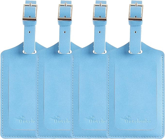 Travelambo Luggage Tags for Suitcases PU Leather Travel Tags Bag Tags Privacy Protection Travel Essentials