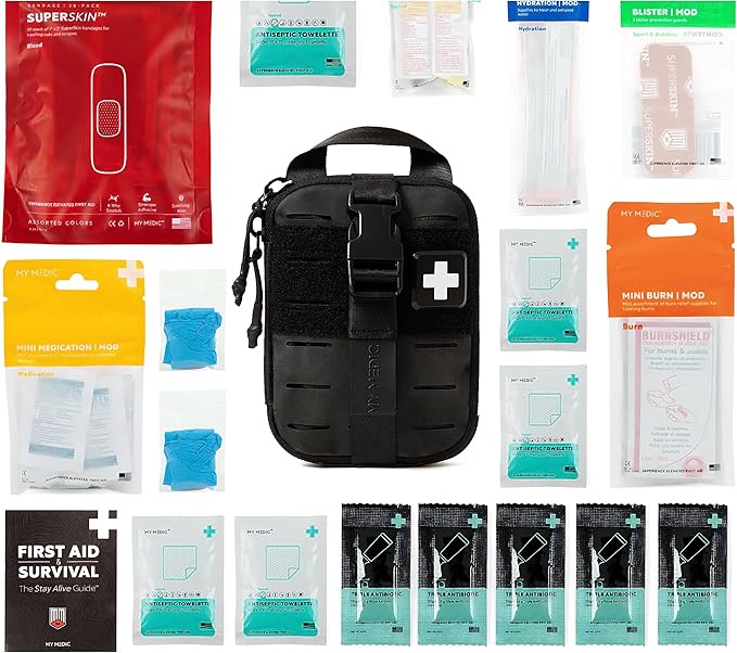 My Medic Sidekick - Camping Hiking and Backpacking First Aid Kit - 70 Items - HSA and FSA Eligible - Small Ifak Great for Travel or Motorcycle - Portable Emergency Kit – Black
