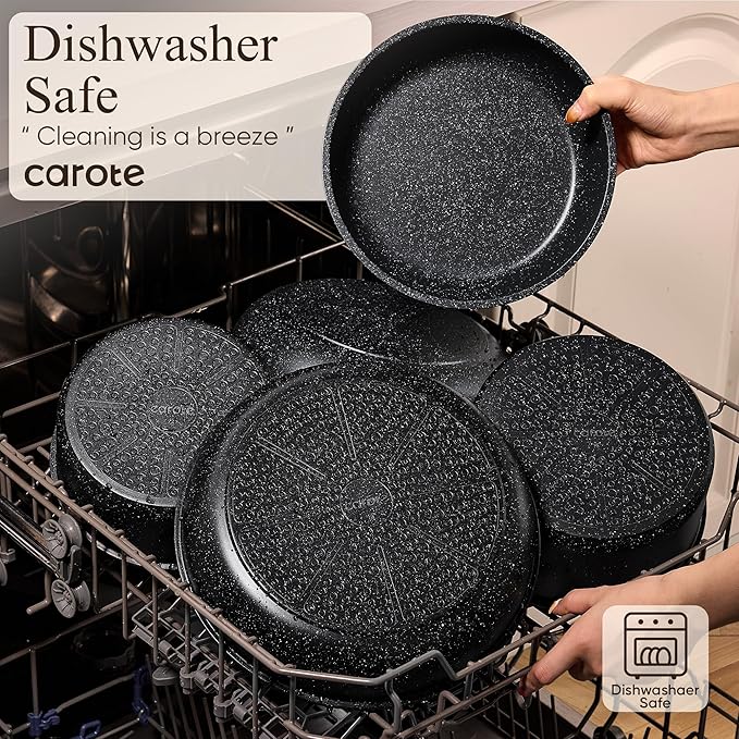 CAROTE 17pcs Pots and Pans Non Stick, Cookware Sets Detachable Handle, Induction Kitchen Pots and Pans,NonStick Cooking Set, Oven/Dishwasher/Fridge Safe, Space Saving