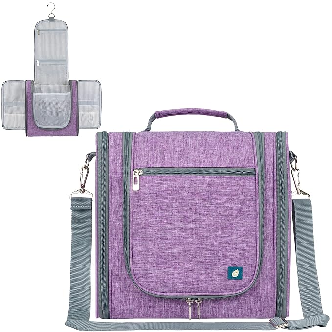 PAVILIA Extra Large Toiletry Bag Travel Bag for Women Men, Hanging Cosmetic Organizer, Water Resistant Makeup Bag for Accessories Toiletries, Travel Essentials Kit (Purple)