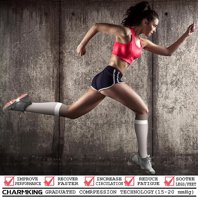 CHARMKING Compression Socks for Women & Men Circulation (3 Pairs) 15-20 mmHg is Best Support for Athletic Running Cycling