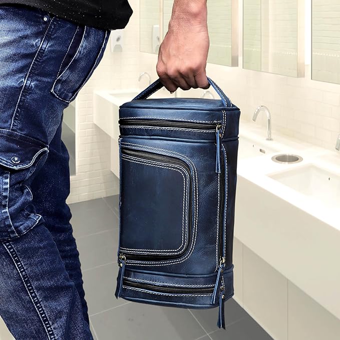 VC VINTAGE COUTURE Leather Toiletry Bag for Men Extra Large Leather Men's Toiletry Bag for Traveling Real Leather Dopp Kit for Men Leather Shaving Bag for Travel