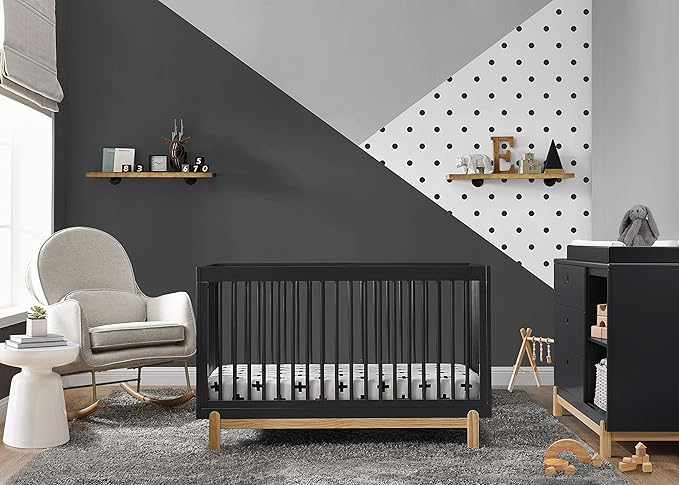 Delta Children Poppy 4-in-1 Convertible Crib, Midnight Grey/Natural