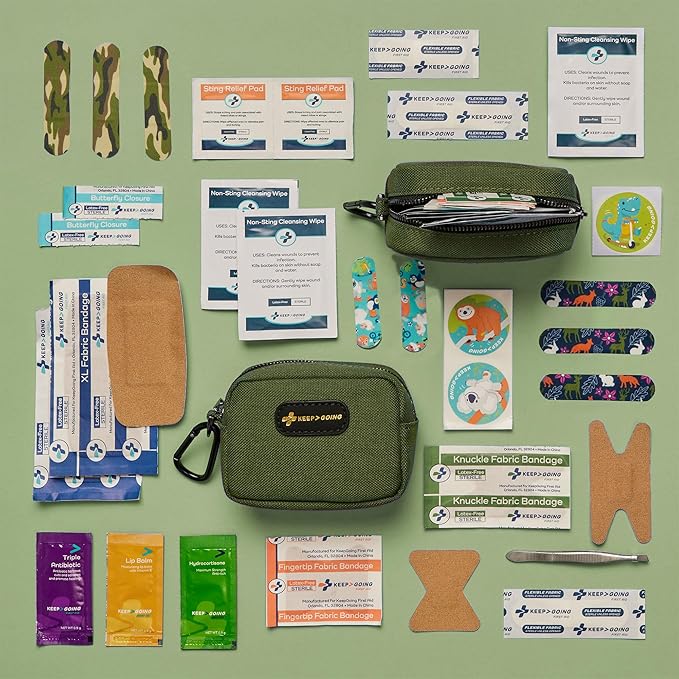 KeepGoing Small Travel First Aid Kit Kids – 60 Pc. Mini First Aid Kit for Purse, Diaper Bag, & Backpack with Latex-Free Bandages – 4 Oz., & 4.5 x 3.5 x 2 in, TSA-Approved