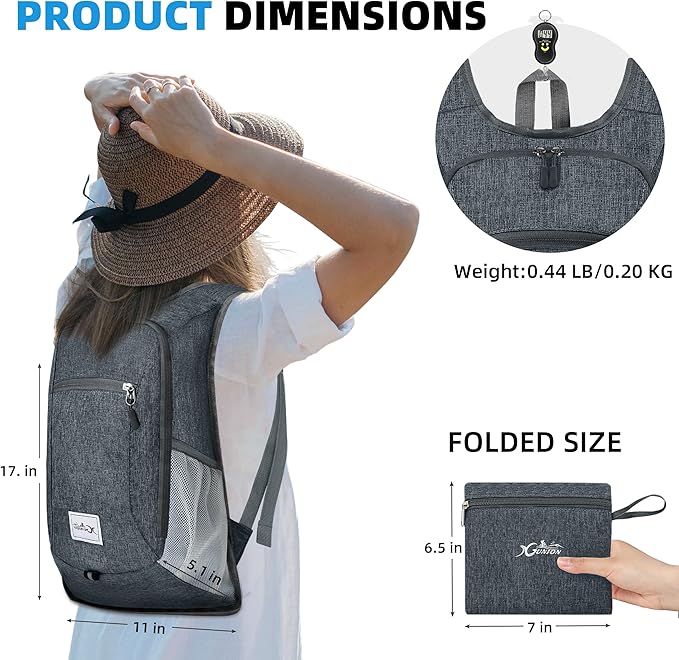Lightweight 10L Foldable Travel Backpack - Packable Camping & Hiking Daypack for Women & Men (Dark Grey)