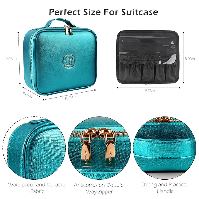 MOMIRA Travel Makeup Bag Cosmetic Bag Makeup Organizer Bag with Lighted Mirror, Adjustable Brightness in 3 Color Scenarios, Waterproof Makeup Train Case, Gift for Women - Brilliant Blue