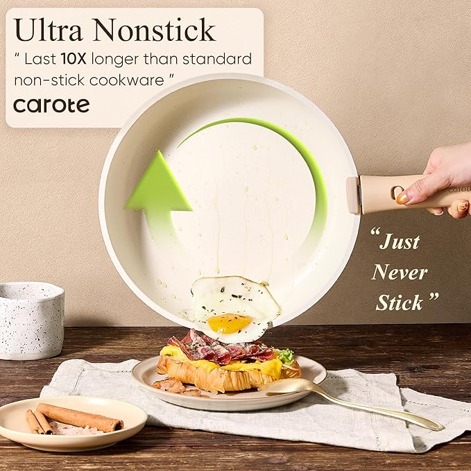 CAROTE 19pcs Pots and Pans Non Stick, Cookware Sets Detachable Handle, Induction Kitchen Pots and Pans,NonStick Cooking Set, Oven/Dishwasher/Fridge Safe, Space Saving