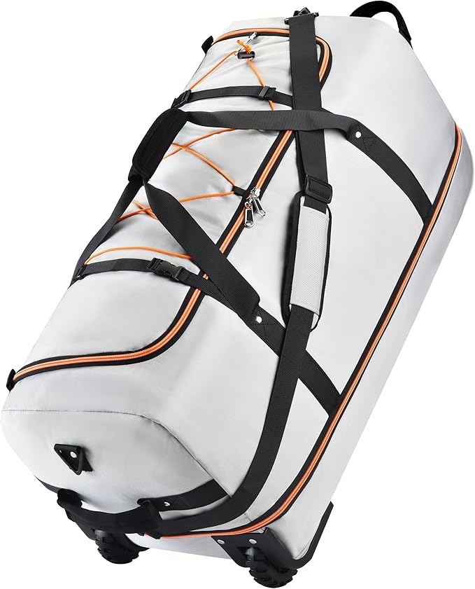 Rolling Duffle Bag with Wheels,110L/140L Expandable Soft-Sided Foldable Duffle Bag with 2 Rubber Wheels,Packable 32” Rolling Carry-On with Multi-Pockets & Compartments (Grey)