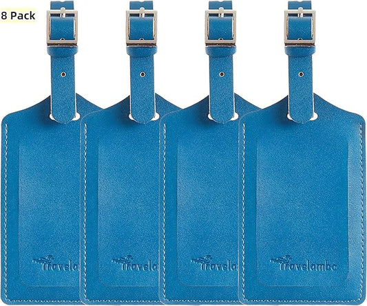 Travelambo Luggage Tags for Suitcases PU Leather Travel Tags Bag Tags Privacy Protection Travel Essentials