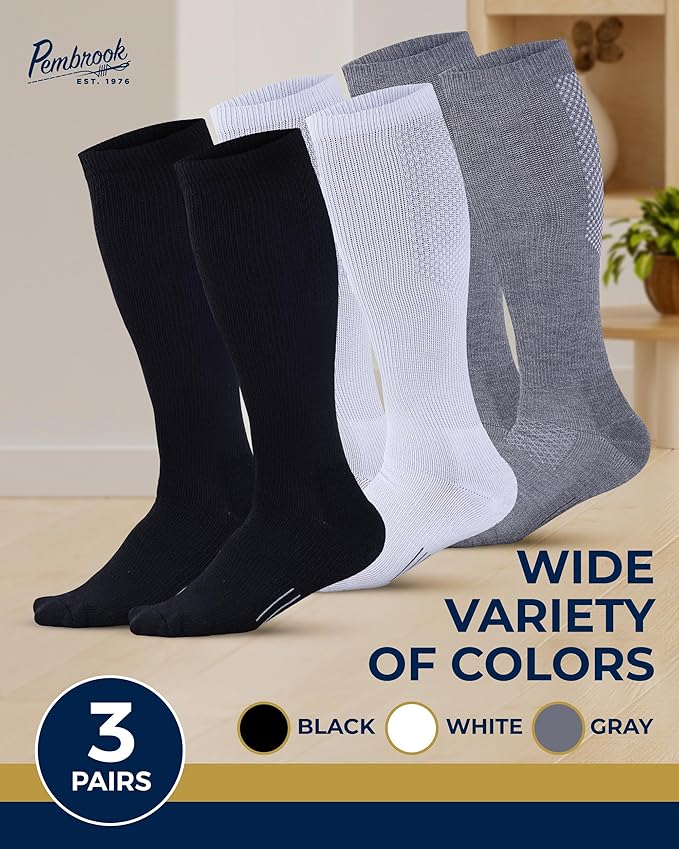 Pembrook Light Compression Socks for Men - 3 Pairs | 8-15 mmhg Compression Dress Socks for Men | Support Socks for Men