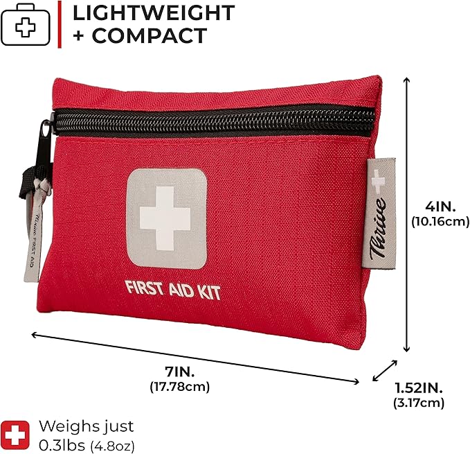 Thrive Mini Travel Emergency Kit - 66 Piece Set, Waterproof Rip-Stop Nylon Pouch for Theme Park Essentials & Travel Safety Products
