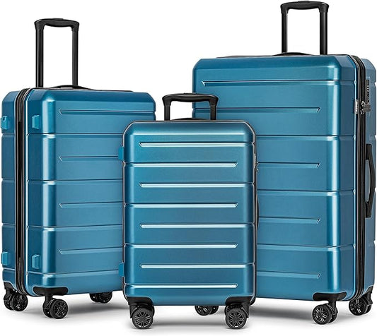 KYME Luggage Sets 3 Piece Hardshell 22in/26in/30in Suitcases with Spinner Wheels Hardside Suitcase Sets with TSA Lock Travel Rolling Luggage Set for Women Men Blue