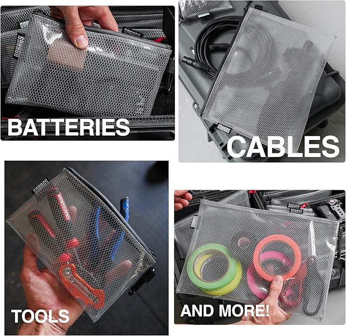 GOBAGS Air Production Multi‑Size Clear Zipper Pouch (4‑Pack) – Cable Organizer & Travel Gear Bag for Electronics, Camera Accessories, Tool Pouch & Small Tech Storage