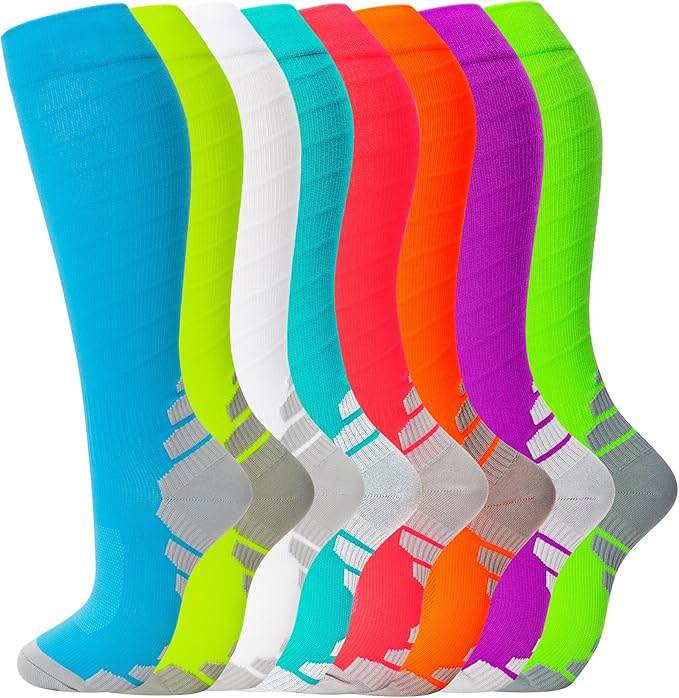 fenglaoda 8 Pairs Compression Socks for Men & Women 20-30 mmHg Knee High Nurse Pregnant Running Medical and Travel Athletic