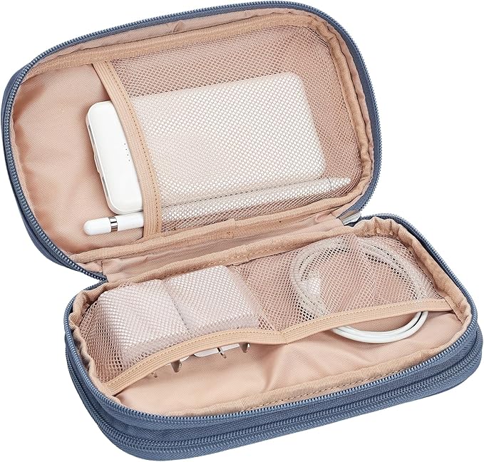 NISHEL Travel Cord Organizer Case, Double Layers Tech Electronic Bag, Essentials for Charger, Cable, Phone, Flash drive, Aegean-Blue