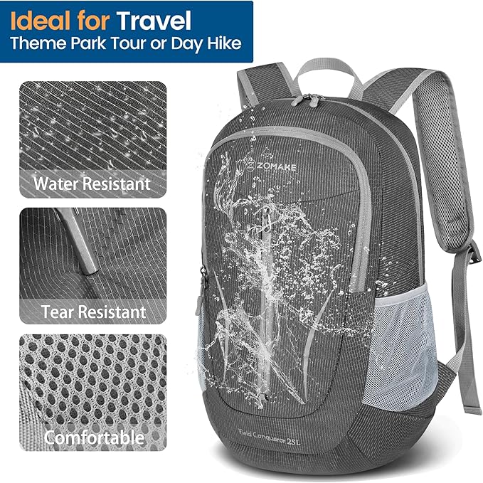 ZOMAKE Ultra Lightweight Packable Backpack 25L, Foldable Hiking Backpacks Water Resistant Small Folding Daypack for Travel(Dusty grey)