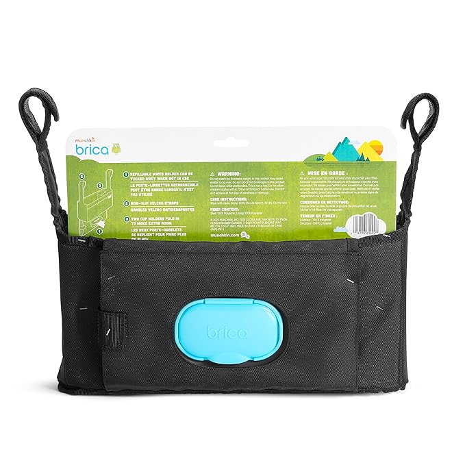Munchkin® Brica® Stroller Organizer Bag - Universal Fit with Cup Holders and Wipes Case, Fits UPPAbaby, Evenflo, BabyTrend and more, Black