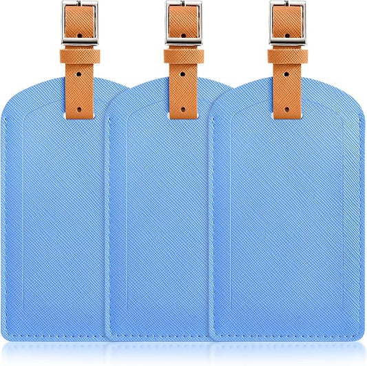 3 Pack Luggage Tags for Suitcases, TSA Approved Bag Tags, Baggage Tags with Privacy Protection, Travel Essentials Luggage Accessories, Blue & Brown