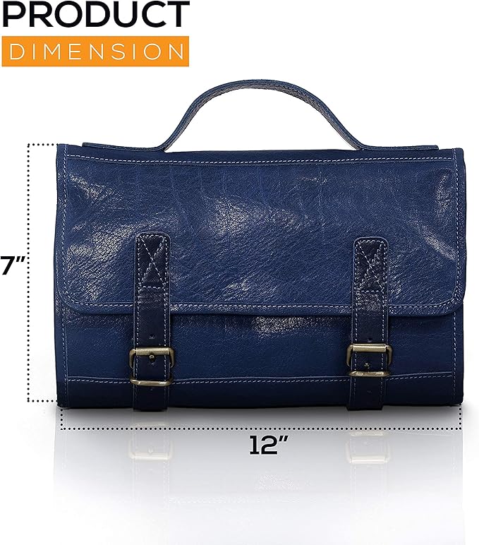KomalC Premium Buffalo Leather Hanging Toiletry Bag Travel Dopp Kit