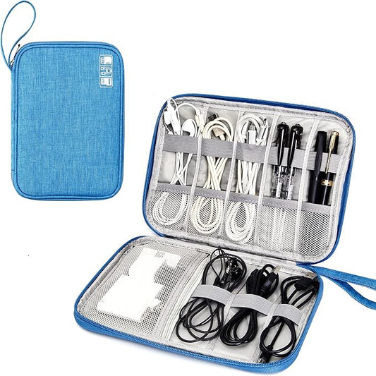 SELLYFELLY Travel Electronics Organizer Portable Cable Organizer Bag for Storage Electronic Accessories Case for Cord,Phone,Charger,Flash Drive (Sky Blue)