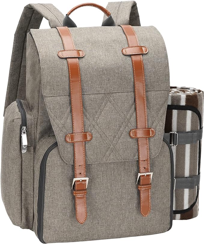 Picnic Backpack for 4 Person with Large Insulated Cooler Bag, Picnic Basket Set with Wine Pouch,Waterproof Picnic Blanket & Cutlery Set. Perfect for Beach, Camping, Party,Wedding Gift for Couple,Brush