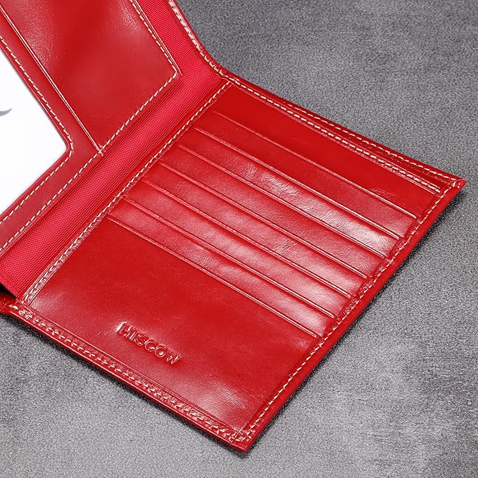 HISCOW Italian Leather Passport Holder for Travel - RFID Blocking Wallet Cover with Secure Organizer for Men & Women, US & Foreign Trips, Antiqued Red