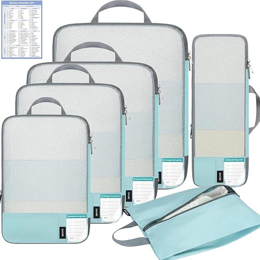 BAGAIL 6 Set/4 Set Lightweight Compression Packing Cubes for Travel, Anti-Tearing Expandable Organizer Bags for Suitcase