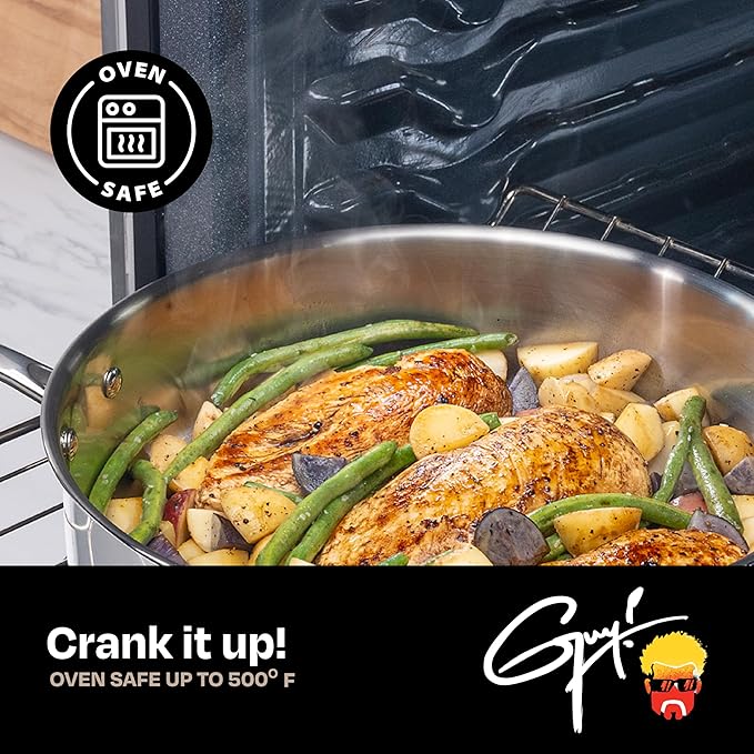 Guy Fieri's Flavortown 8" Stainless Steel Fry Pan - Premium Three-Layer Skillet, Oven-Safe up to 500F