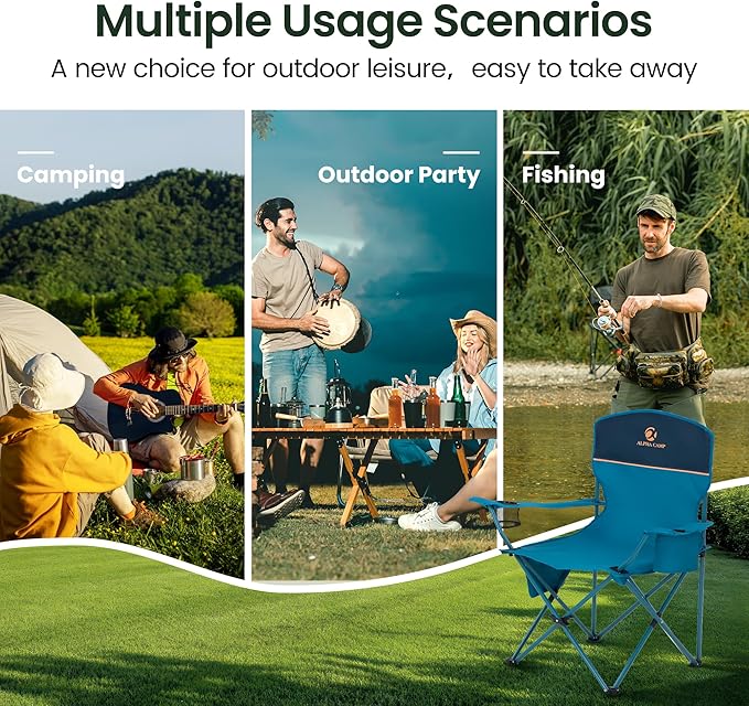 HIGH POINT SPORTS 2 Pack Portable Camping Chair for Adults, Folding Outdoor Camp Chair Lightweight Lawn Chairs Folding Collapsible Chair for Camping, Tailgates, Beach, Blue, Support 250 lbs
