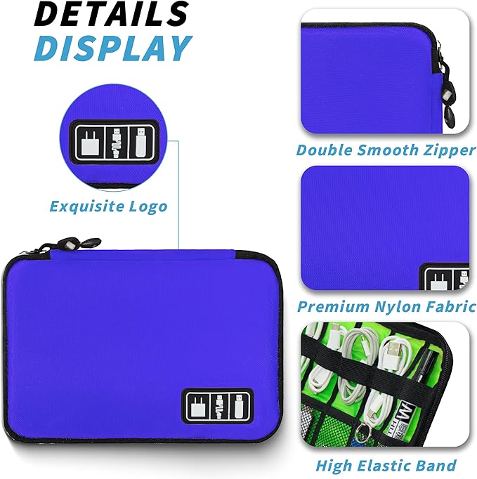 Electronics Organizer,Travel Cord Organizer Pouch, Portable Cable Organizer Bags,Travel Electronic Accessories Storage Case for Cables, Cords, Charger, Phone (Royal Blue)