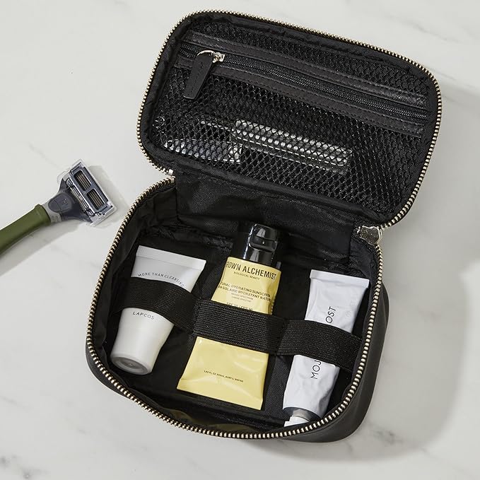Leatherology Black Onyx Leatherology Small Travel Organizer - Zipped mesh storage pocket, elastic loops for organization, compact travel size