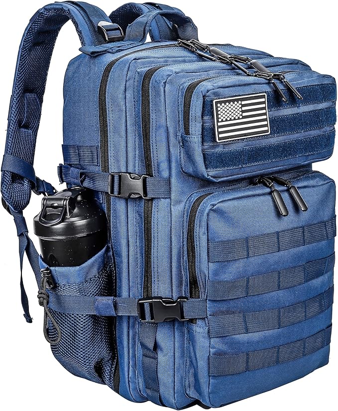 LHI Military Tactical Backpack for Men and Women 45L Army 3 Days Assault Pack Bag Large Rucksack with Molle System - Blue