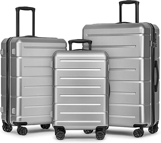 KYME Luggage Sets 3 Piece Hardshell 22in/26in/30in Suitcases with Spinner Wheels Hardside Suitcase Sets with TSA Lock Travel Rolling Luggage Set for Women Men Silver Grey