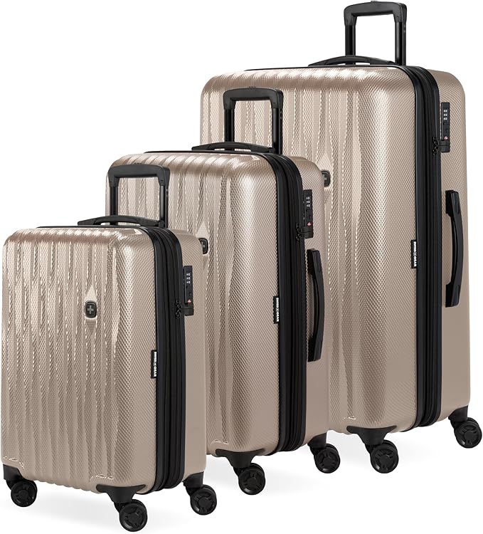SwissGear 7272 Energie Expandable Hardside Luggage with Spinner Wheels and TSA Lock, Light Gold, 3-Piece Set (19/24/27)