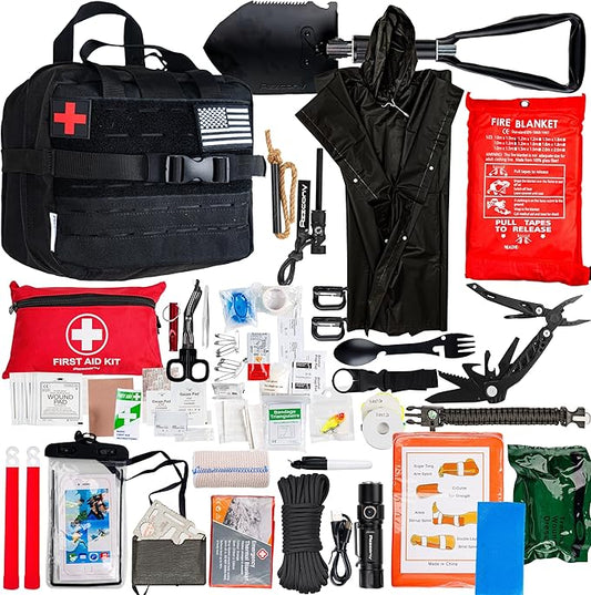 Emergency Survival Kit with First Aid Gears and Supplies - EDC Go Bugout Bag - Get Home Backpack for Camping Outdoor - Tactical Military Molle Pouch Grade - Gift for Man Woman