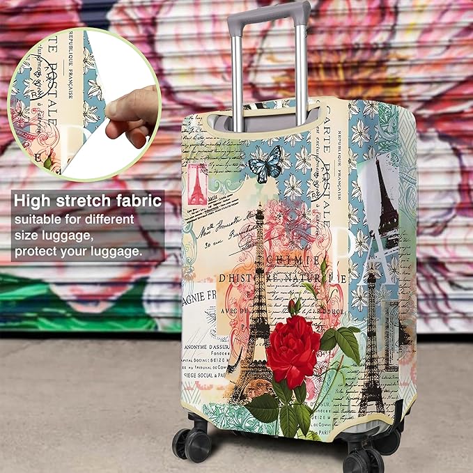 Travel Luggage Cover Suitcase Protector Fits 18-32 Inch Wheel Covers PatternedTravel Related Items Flower Luggage Protector Elastic L