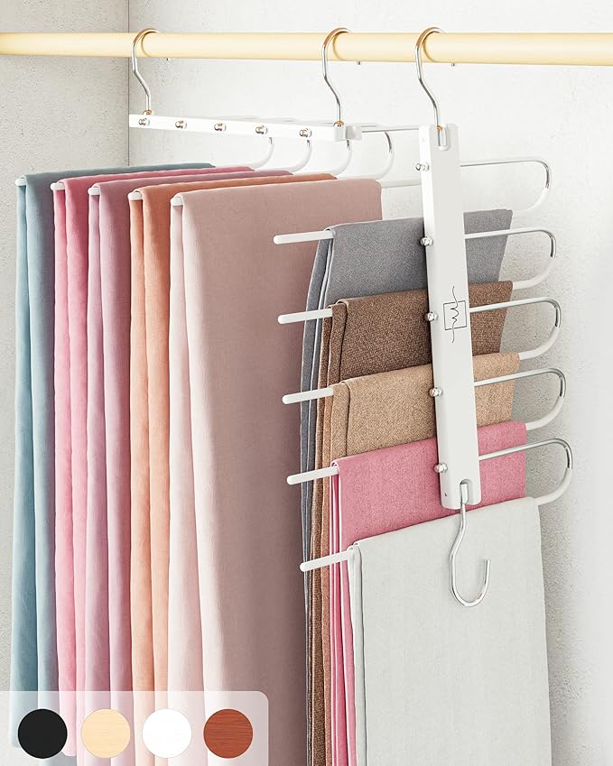MORALVE Pants Hangers Space Saving - European Beechwood Scarf and Jean Hangers - Closet Organizer and Space Saver Pant Rack, Leggings Hanger, and Scarf Holder with 360° Swivel Hook (1 Pack)