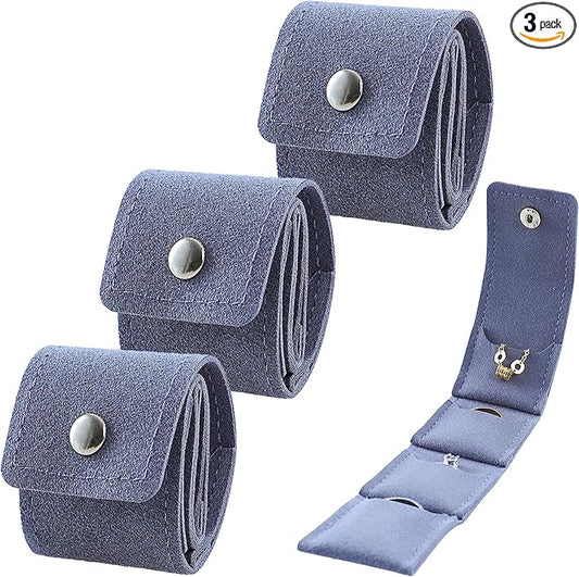 3 PCS Mini Travel Jewelry Organizer Bag - Tinycious Foldable Portable Case with Buckle, Auxiliary Jewelry Storage for Travel