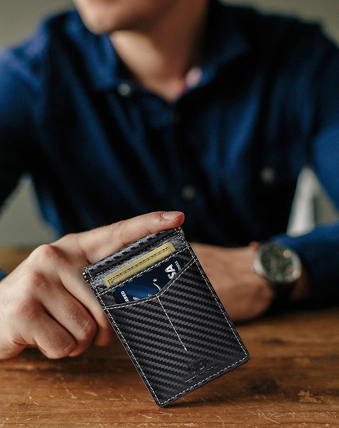 SERMAN BRANDS RFID Blocking Wallet Slim Bifold - Genuine Leather Minimalist Front Pocket Wallets for Men with Money Clip Gift