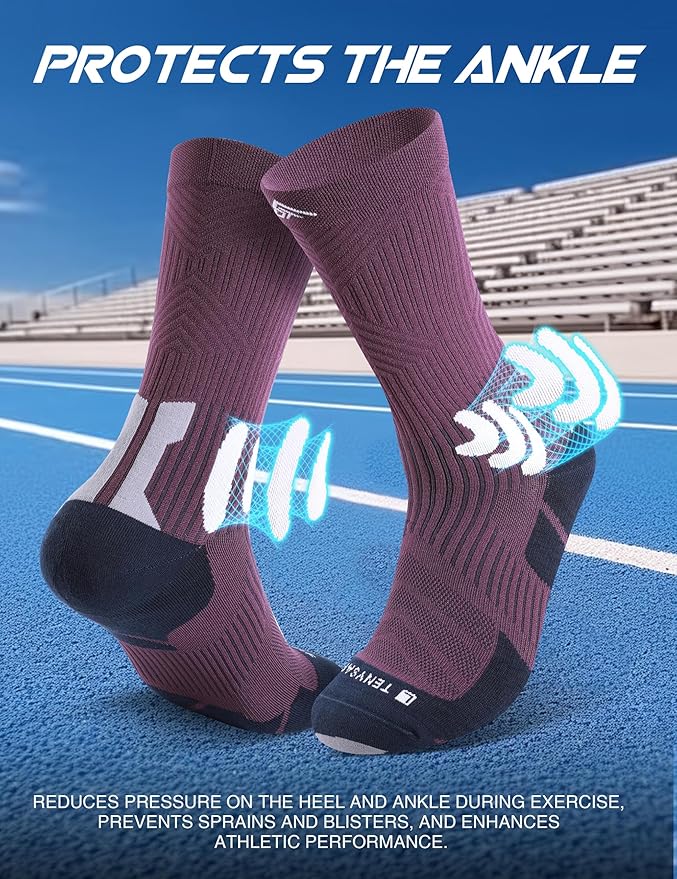 Men's Compression Running Socks: Coolmax Athletic Crew Socks Moisture Wicking Anti-Blister Cushion for Hiking 3 Pairs