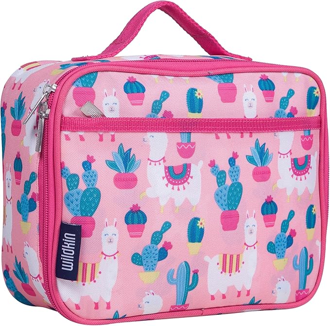 Wildkin Kids Insulated Lunch Box – Durable and Reusable for School & Travel - Llamas and Cactus
