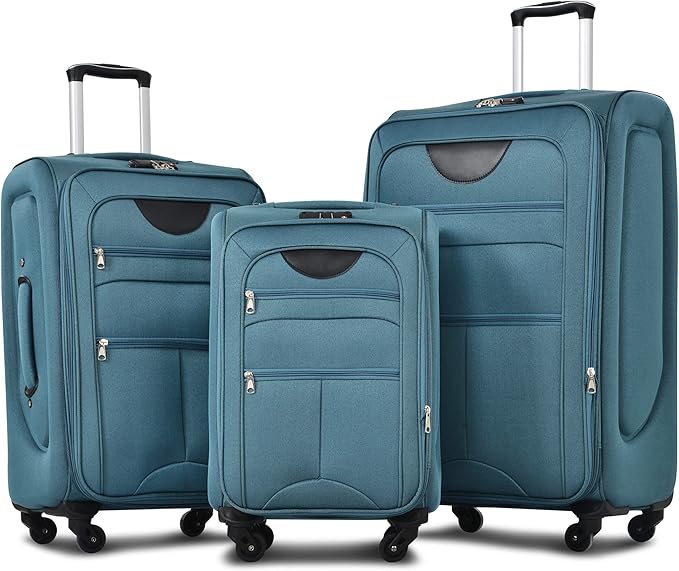Merax Softside Luggage Set Softshell Lightweight 3 Piece Spinner Suitcase 22" 26" 30" New Green