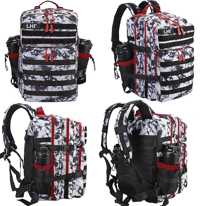 LHI Military Tactical Backpack for Men and Women 45L Army 3 Days Assault Pack Bag Large Rucksack with Molle System Black and white