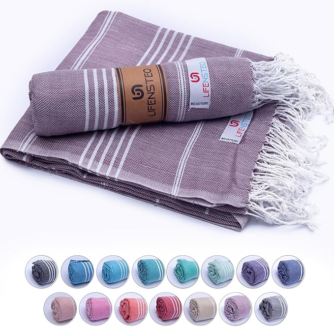 Turkish Beach Towel - 40x71 inch Oversized Sand Resistant Prewashed Turkish Towel - 100% Turkish Cotton Quick Drying, Compact, Lightweight Turkish Towel for Beach, Bath, Pool, Gym, Yoga.