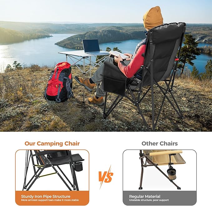 ALPHA CAMP Heavy Duty High Back Camping Chairs with Cup Holder Oversized Folding Chair Outdoor Chair with Headrest,Lawn with Side Pocket for Lawn, Sports and Fishing, 500lbs