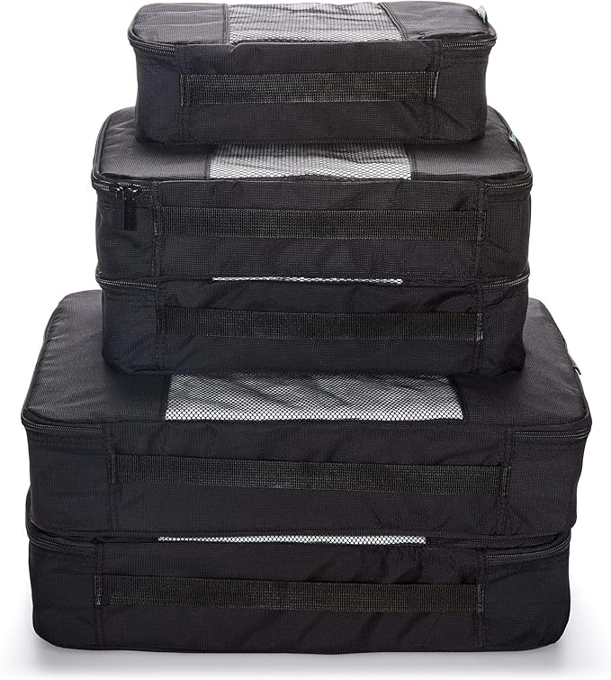 TravelWise Packing Cube System - Durable 5 Piece Weekender Plus Set (Black)